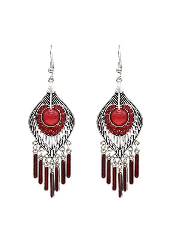 Feather Shape Turquoise Tassel Earrings