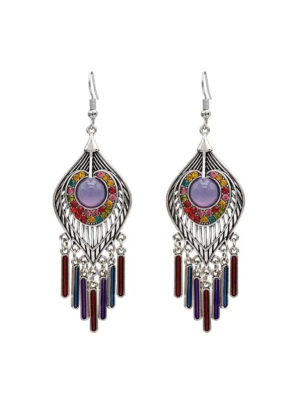 Feather Shape Turquoise Tassel Earrings