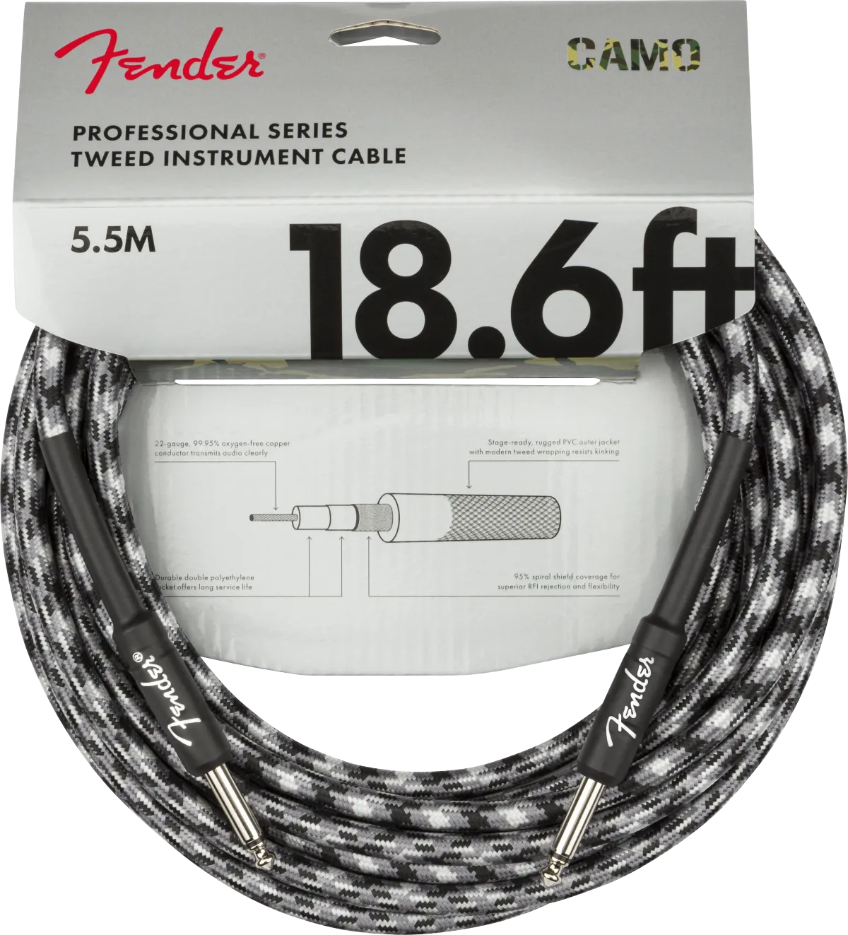 Fender Professional Series Instrument Cable 18.6ft, Winter Camo