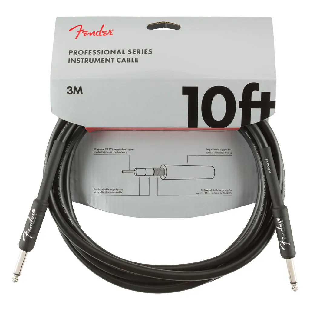 Fender Professional Series Instrument Cable, Straight/Straight, 10', Black