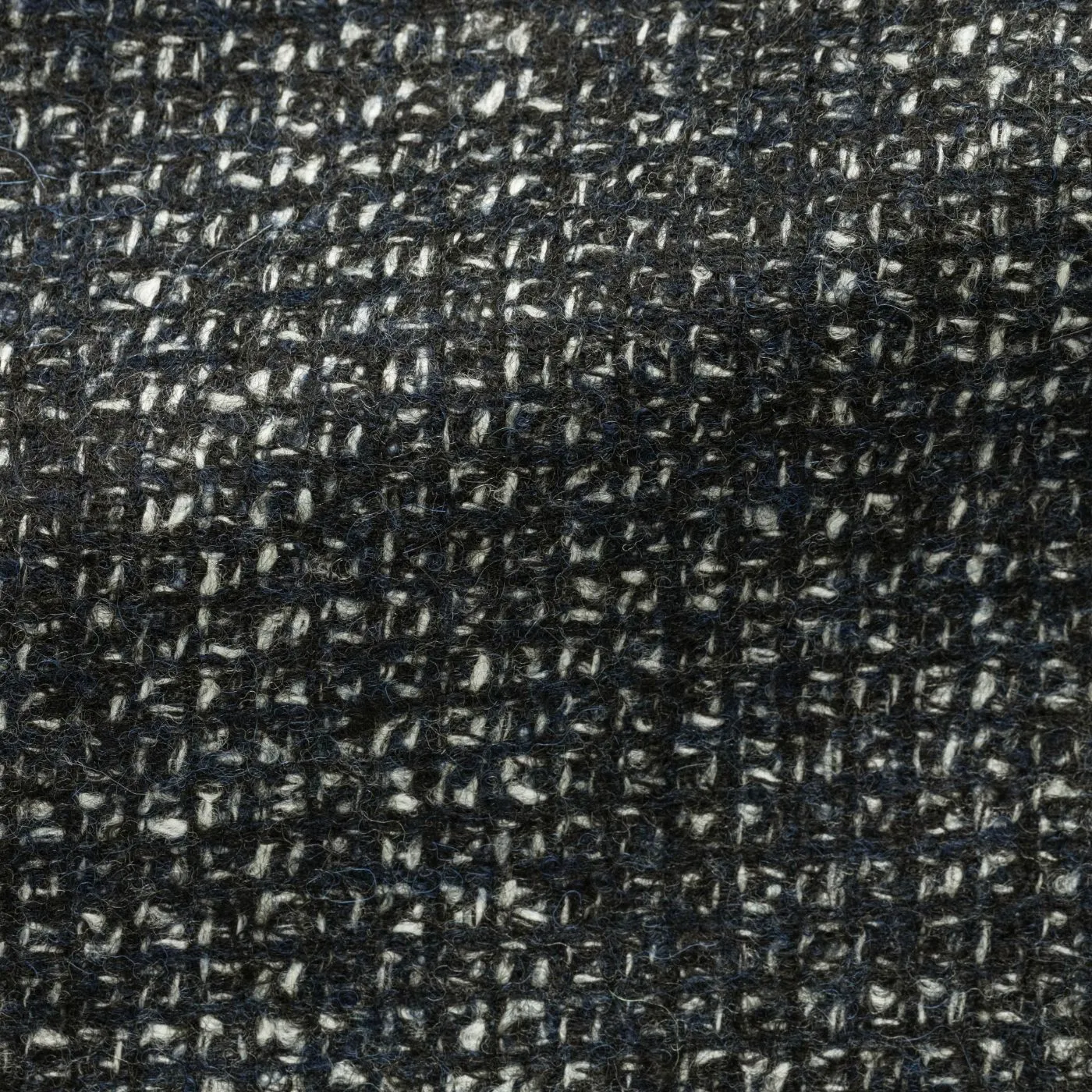 Ferla Black, White & Midnight Blue Baby Alpaca & Wool Bouclé with Micro Check