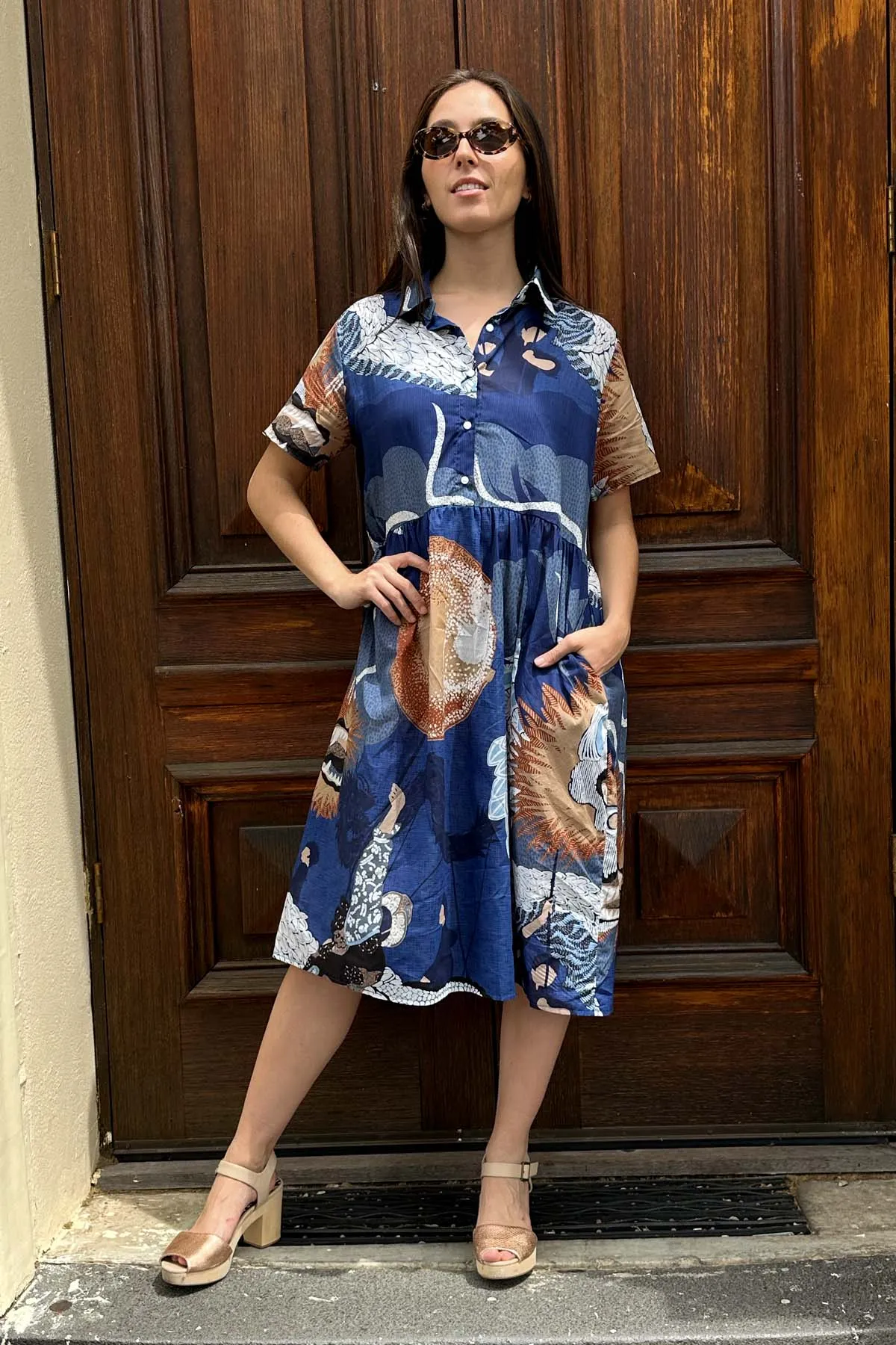Festival Villa Dress Long Blue in Cotton Voile