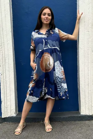 Festival Villa Dress Long Blue in Cotton Voile