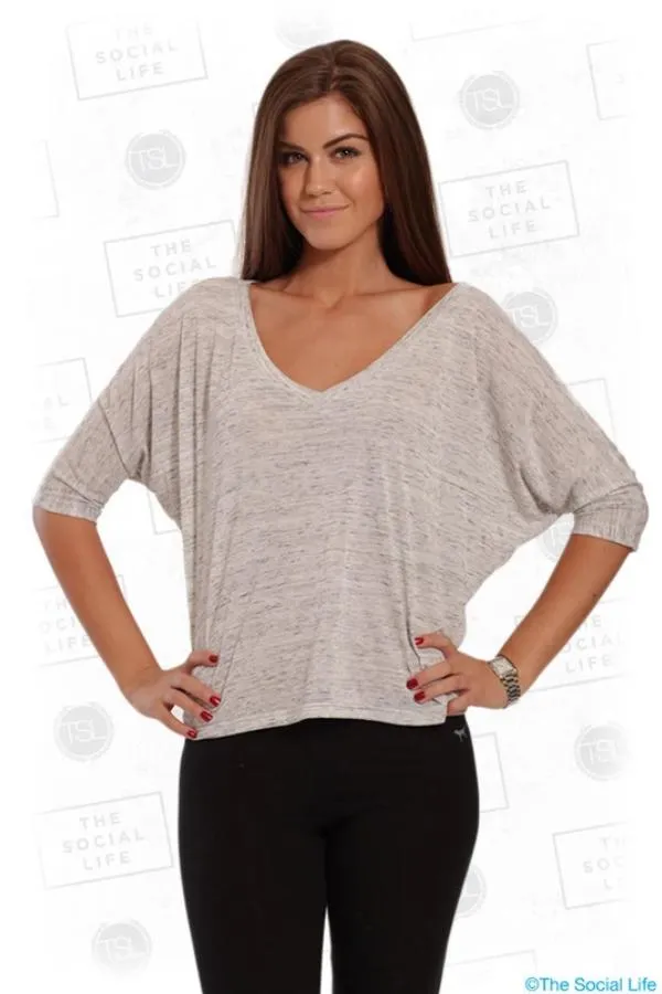 FLOWY BOXY HALF-SLEEVE V-NECK