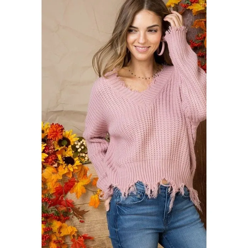 Frayed V Neck Sweater