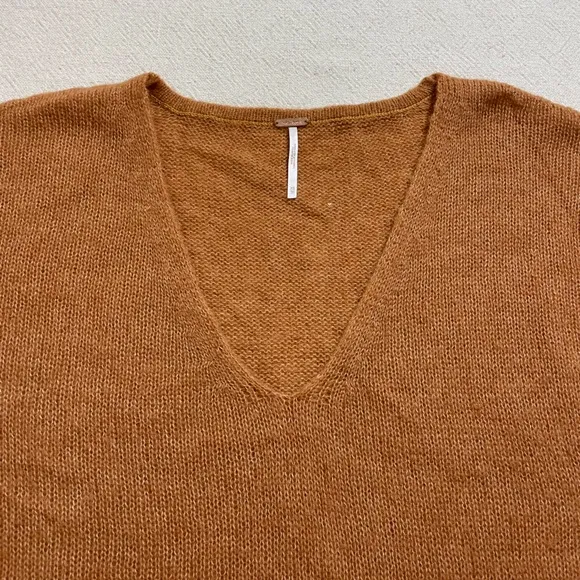 Free People Gossamer Terracotta Alpaca Wool Vneck Sweater Oversize XS
