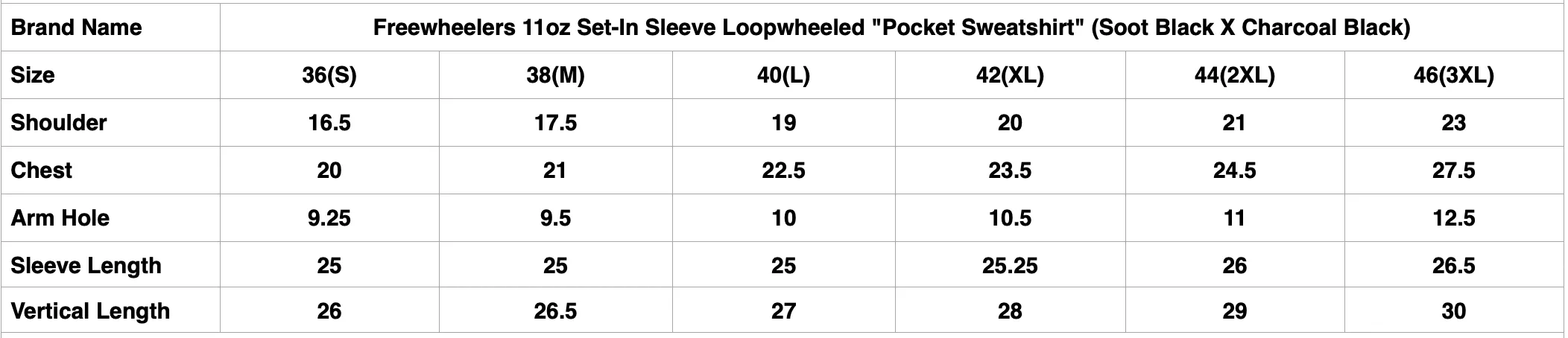 Freewheelers 11oz Set-In Sleeve Loopwheeled "Pocket Sweatshirt" (Soot Black X Charcoal Black)
