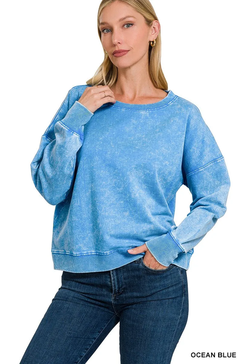French Terry Acid Wash Pullover - Final Sale