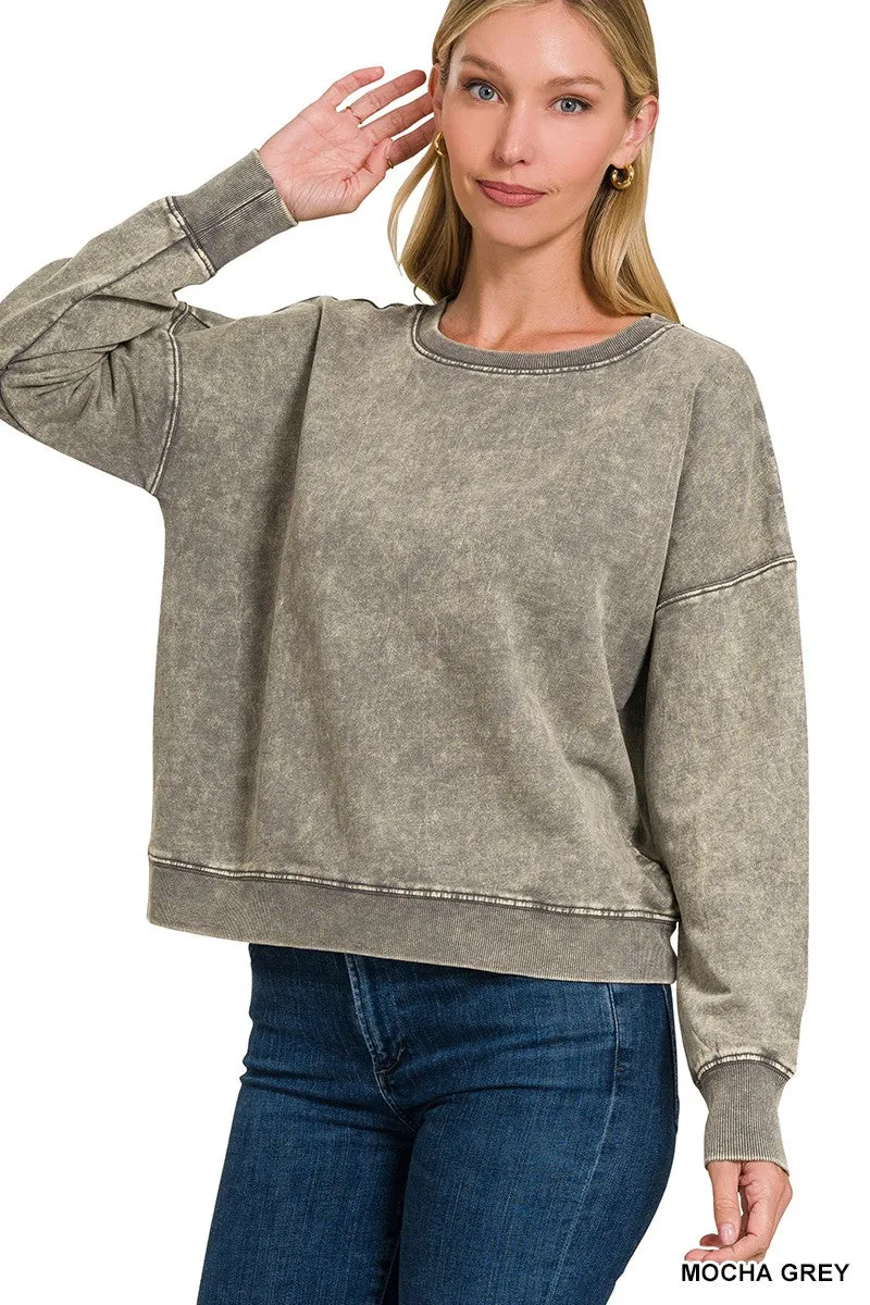 French Terry Acid Wash Pullover - Final Sale