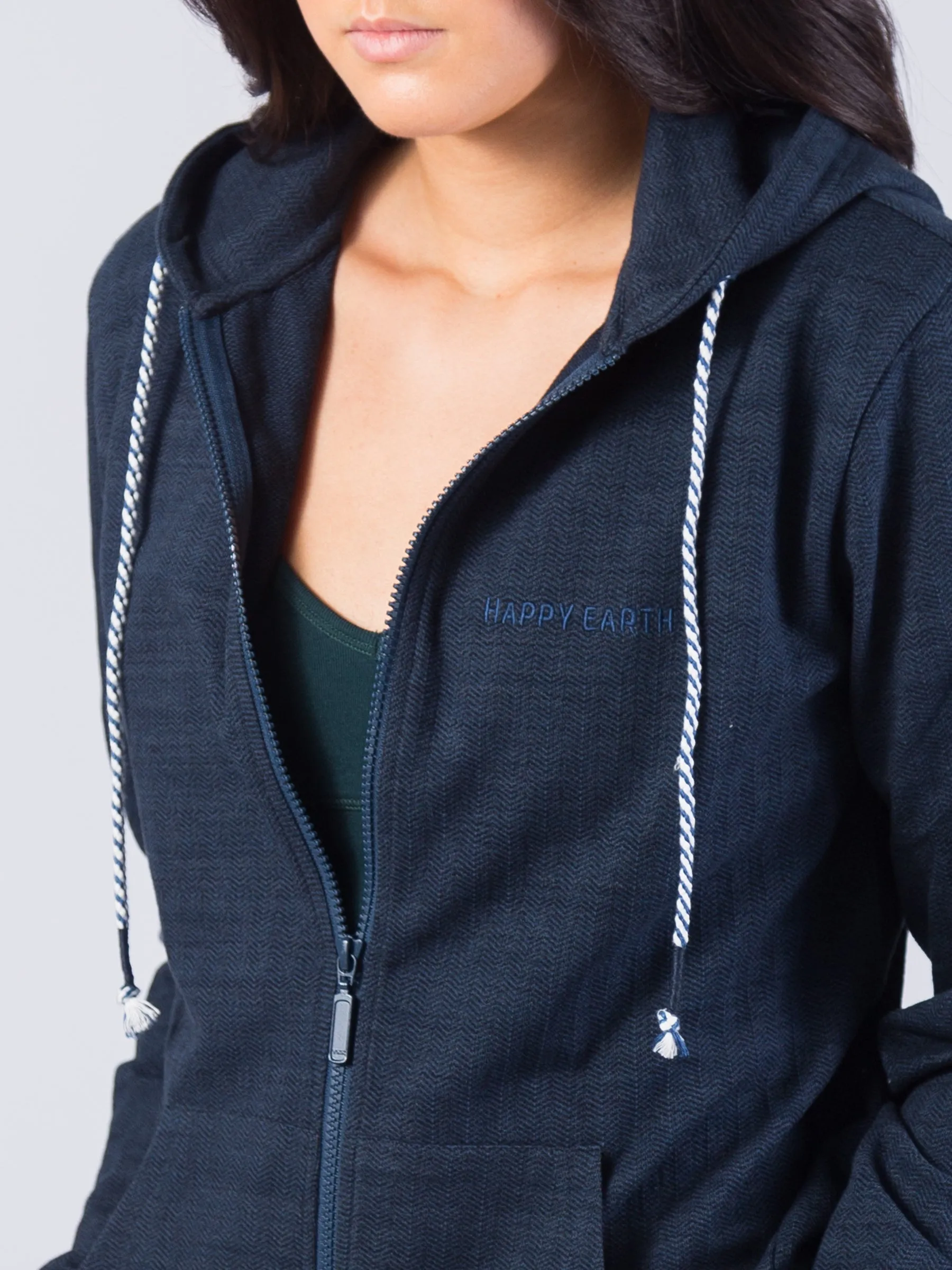 Full Zip Herringbone Flex Hoodie | Deep Sea