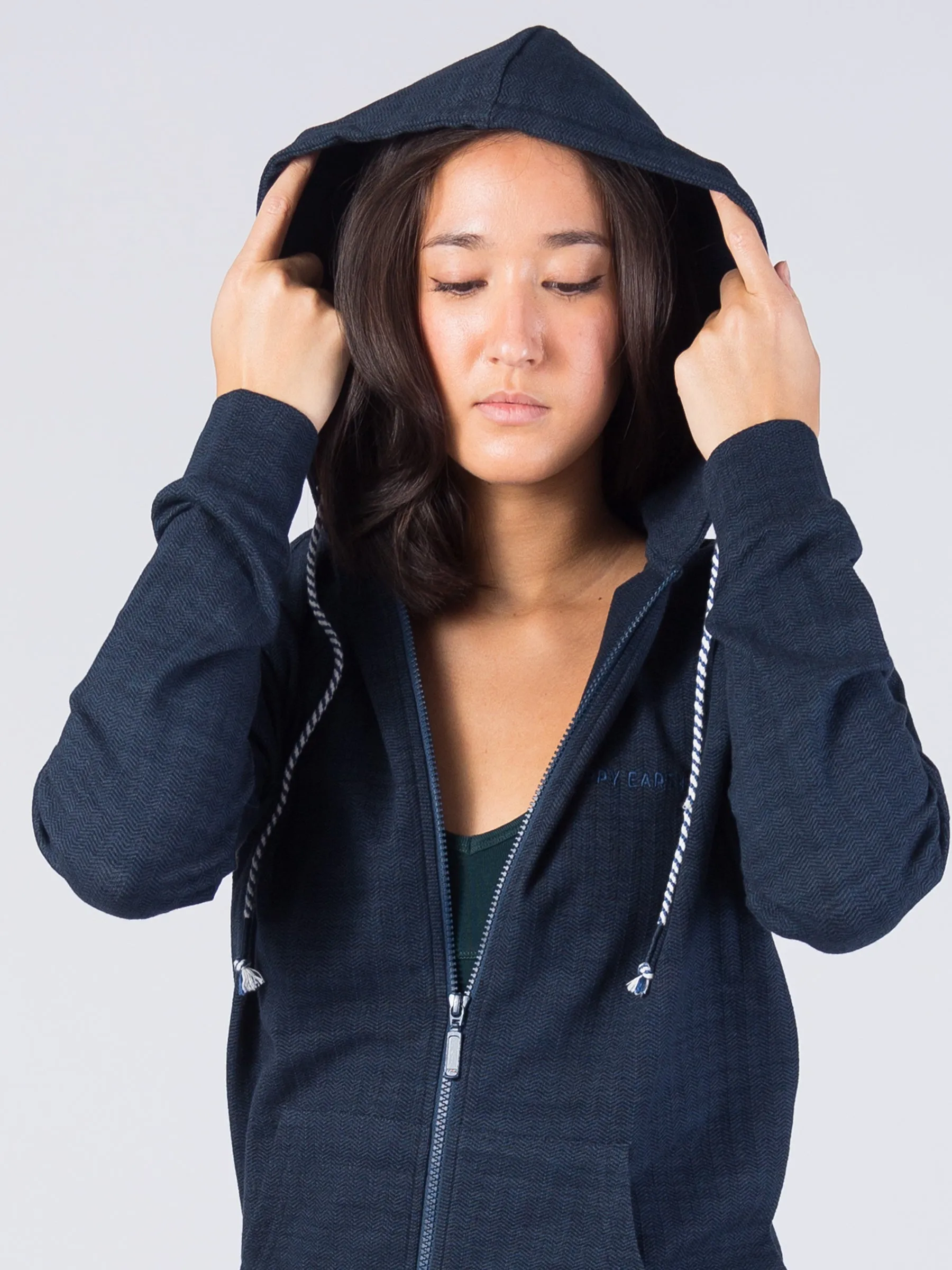 Full Zip Herringbone Flex Hoodie | Deep Sea