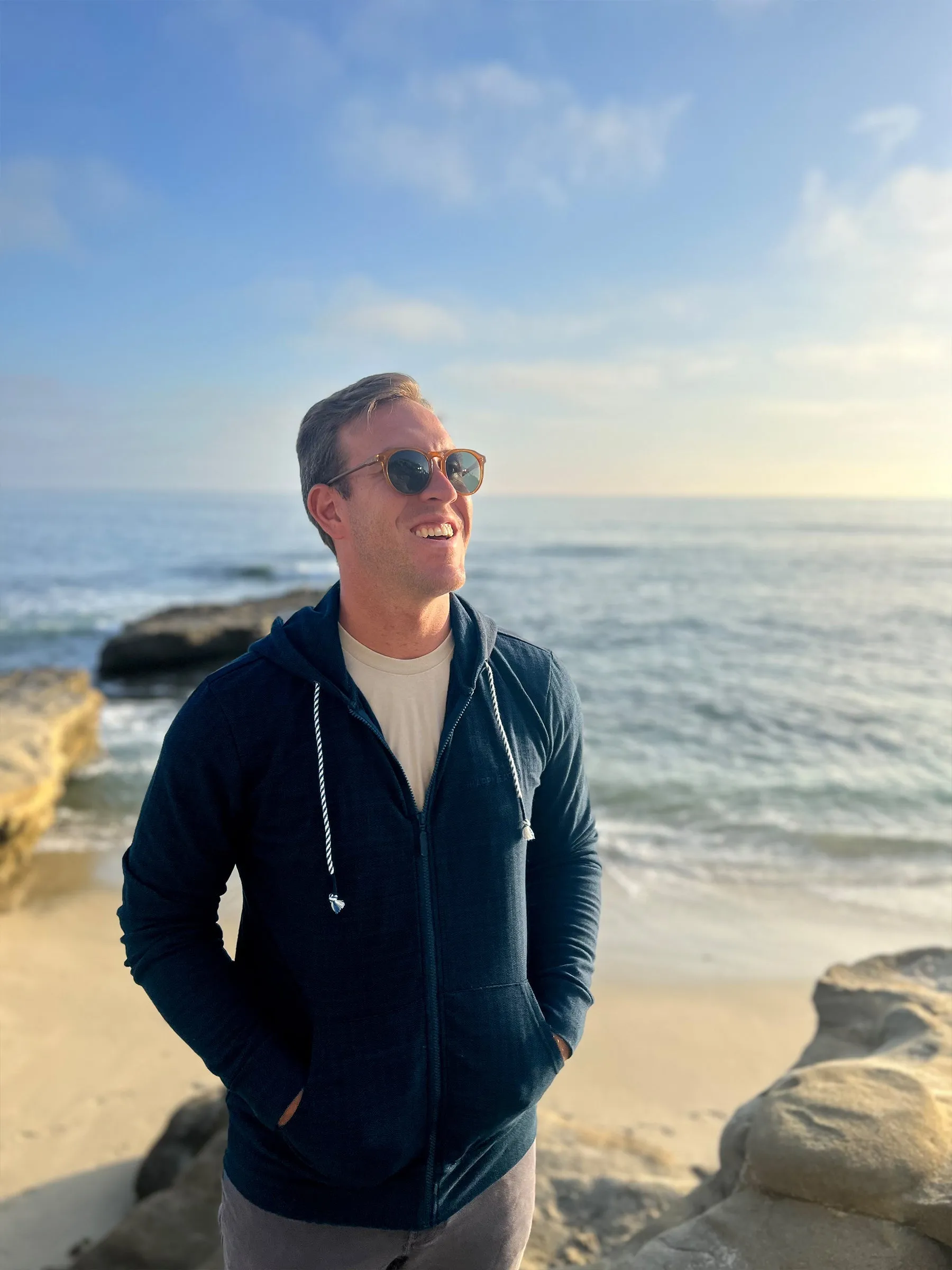 Full Zip Herringbone Flex Hoodie | Deep Sea