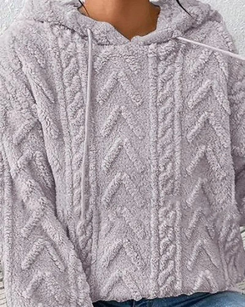 Fuzzy Cable Textured Casual Hoodie