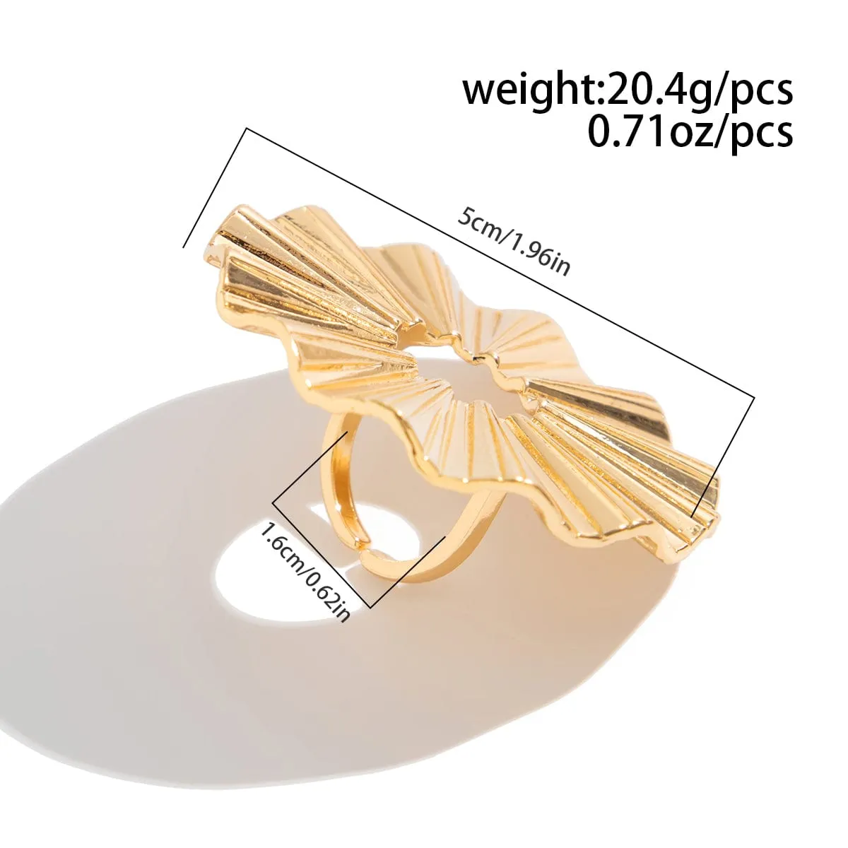 Geometric Abstract Lotus Leaf Feather Pearl Open Ring Set