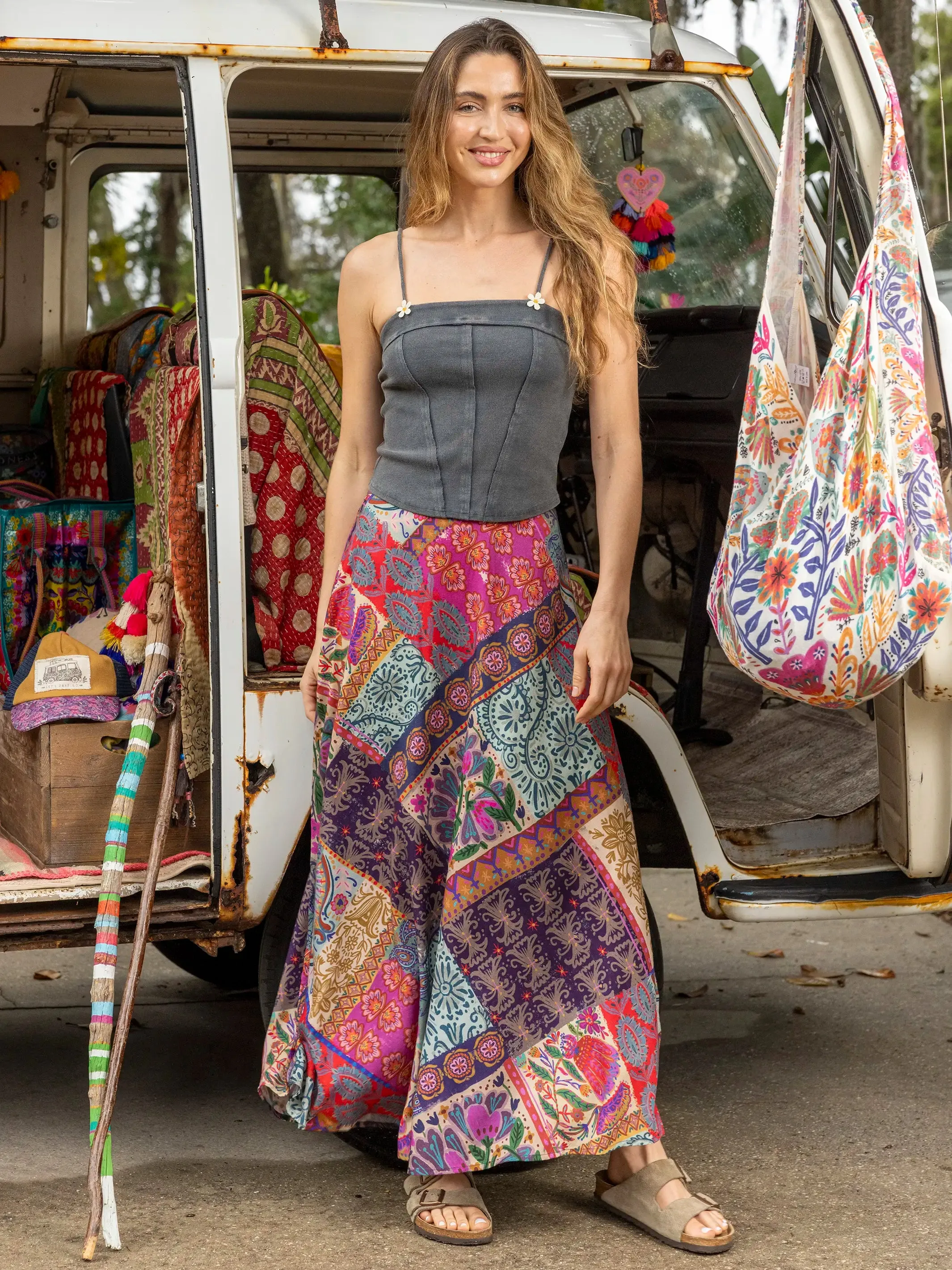 Ginger Side-Slit Maxi Skirt - Dark Patchwork