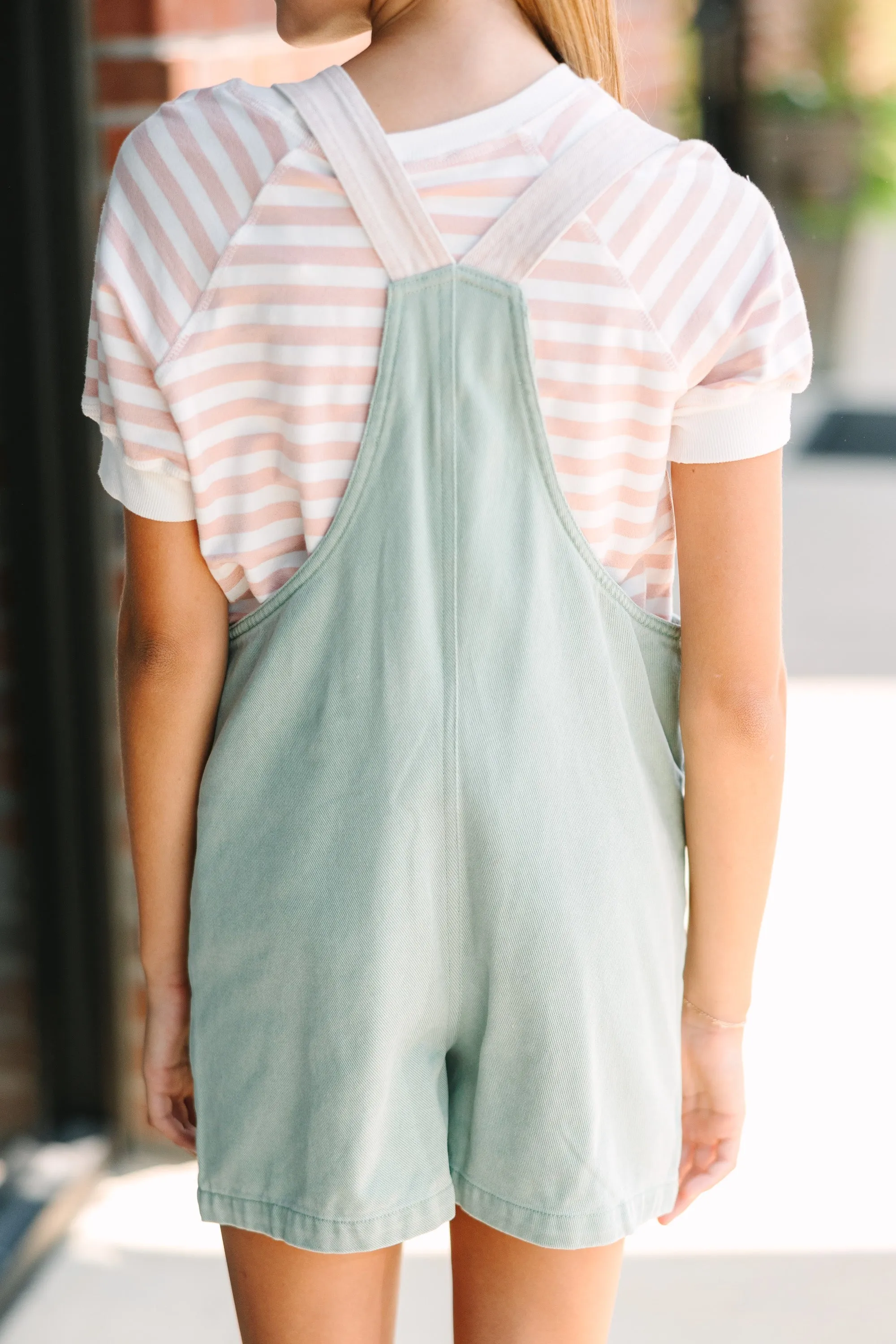 Girls: All You Can See Light Sage Green Overalls