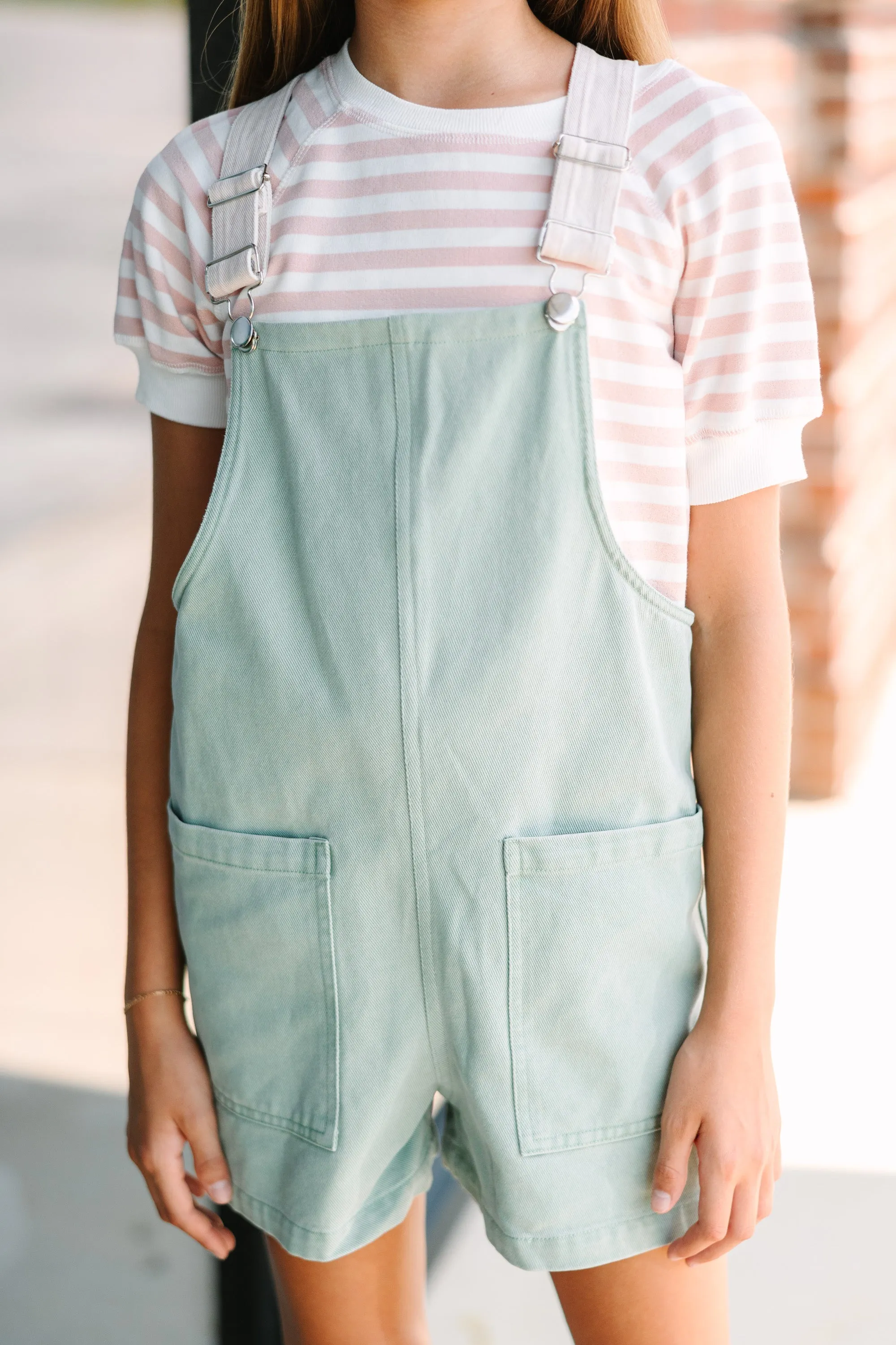 Girls: All You Can See Light Sage Green Overalls