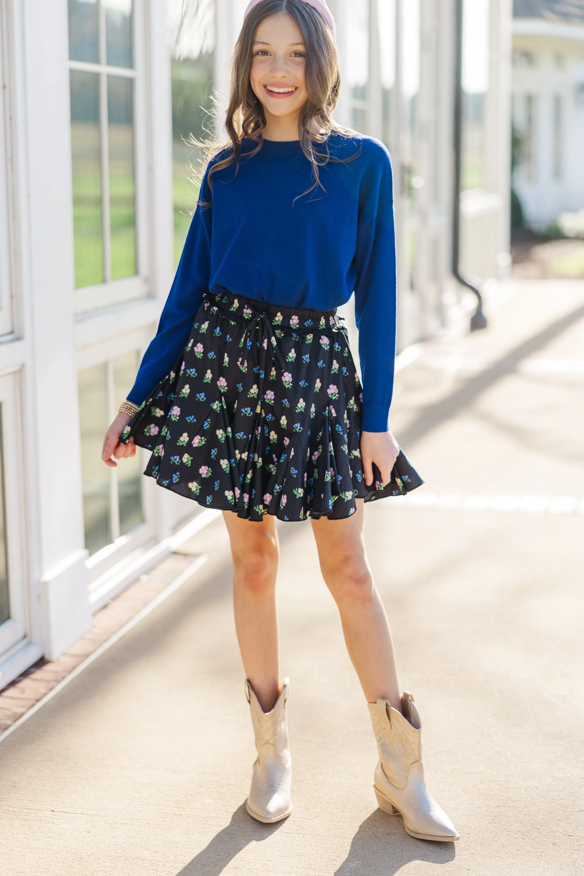 Girls: Look Your Way Black Floral Ruffled Skort