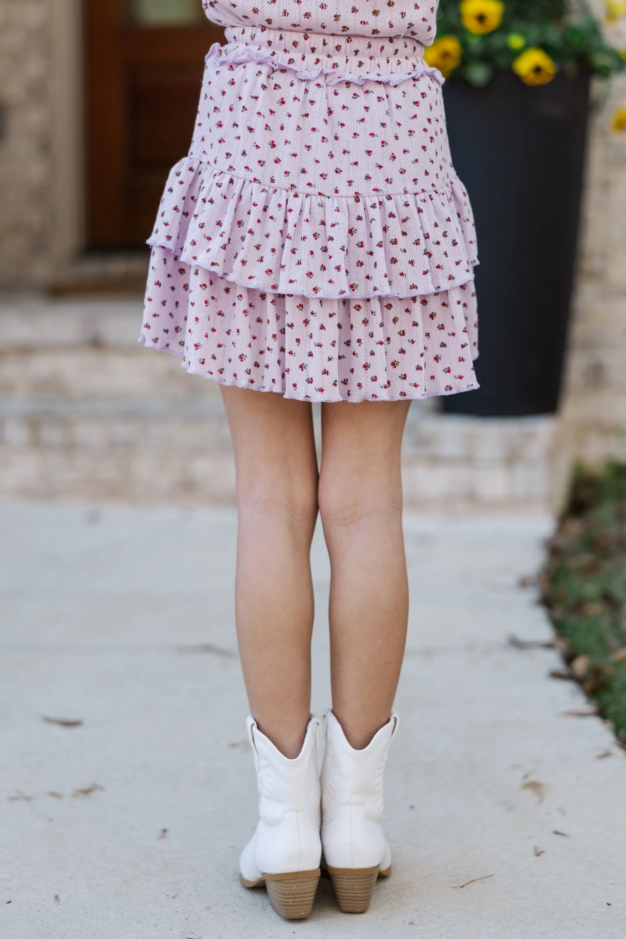 Girls: Take The Leap Lavender Purple Ditsy Floral Skort