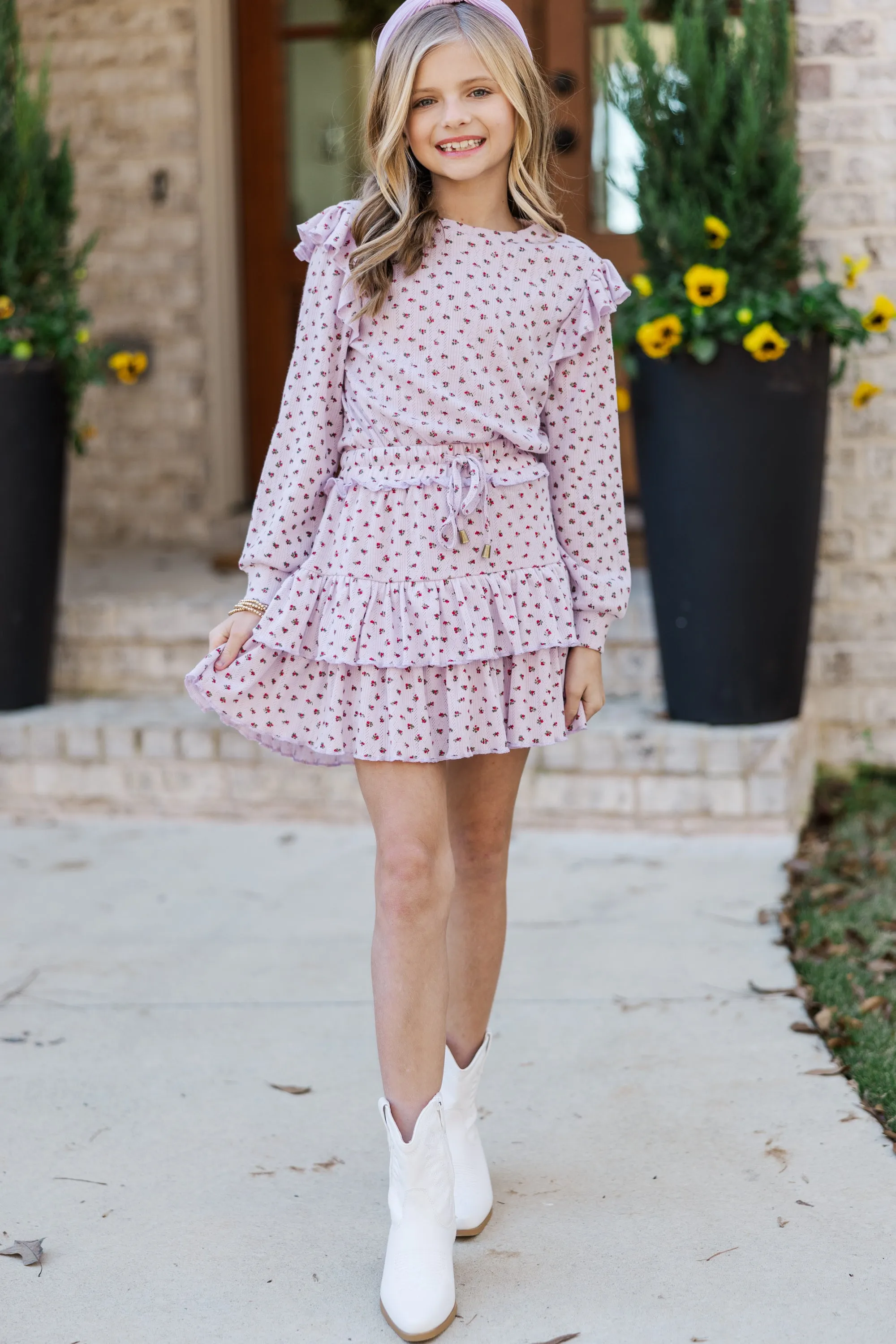 Girls: Take The Leap Lavender Purple Ditsy Floral Skort