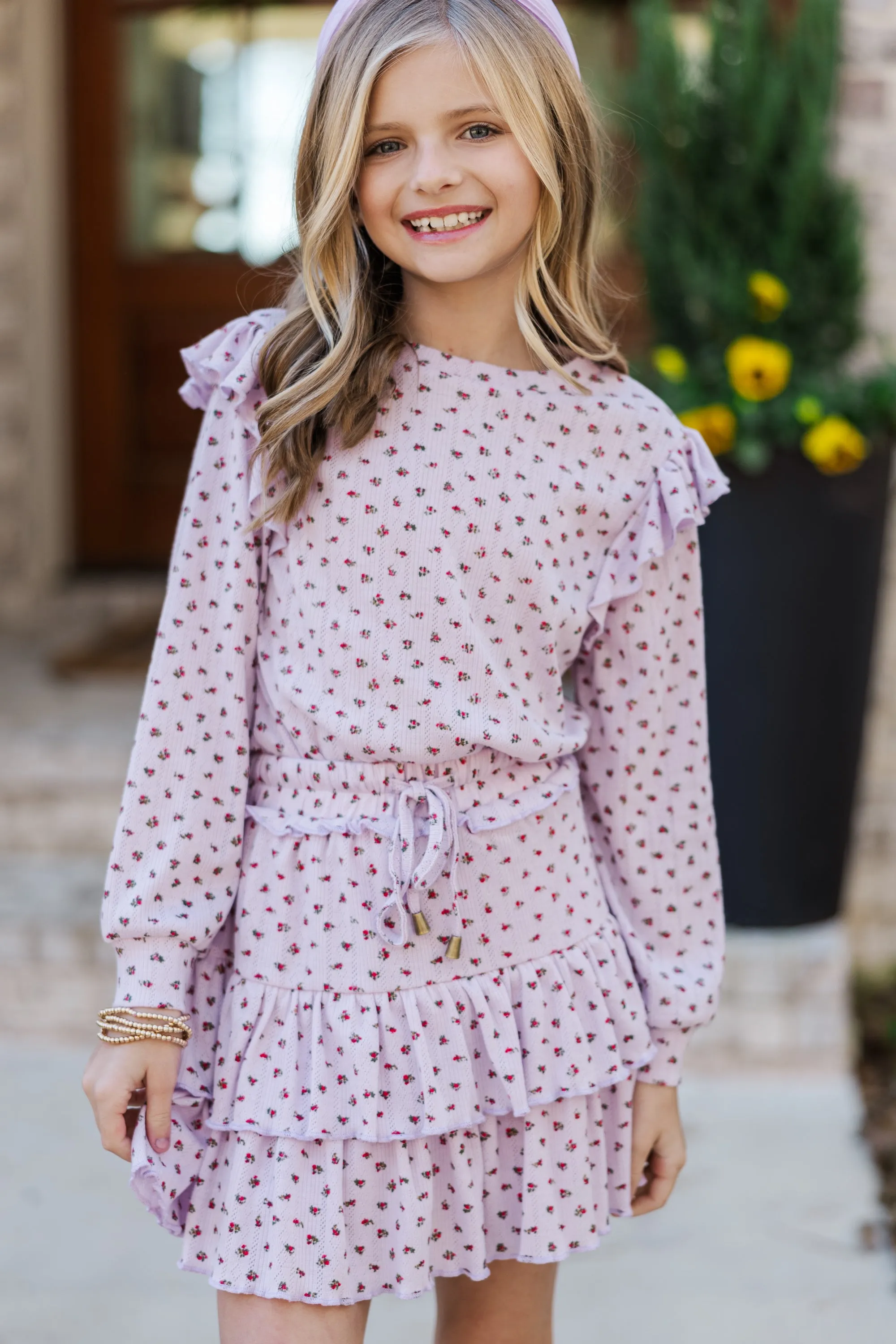 Girls: Take The Leap Lavender Purple Ditsy Floral Skort