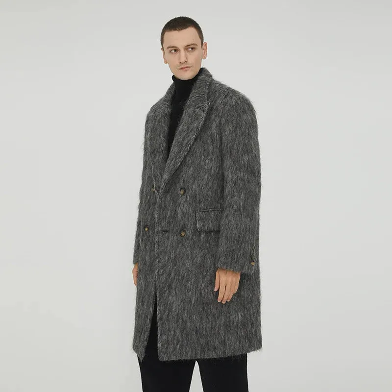 Gray Textured Wool Overcoat