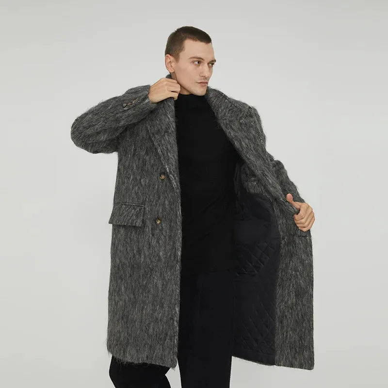 Gray Textured Wool Overcoat