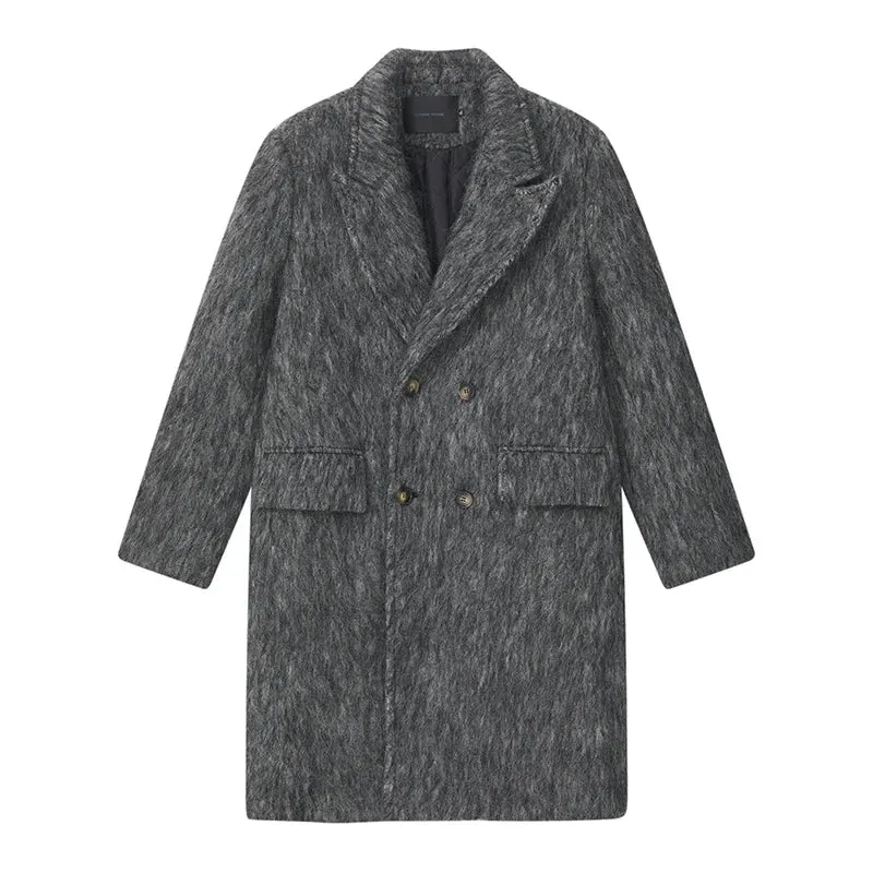 Gray Textured Wool Overcoat