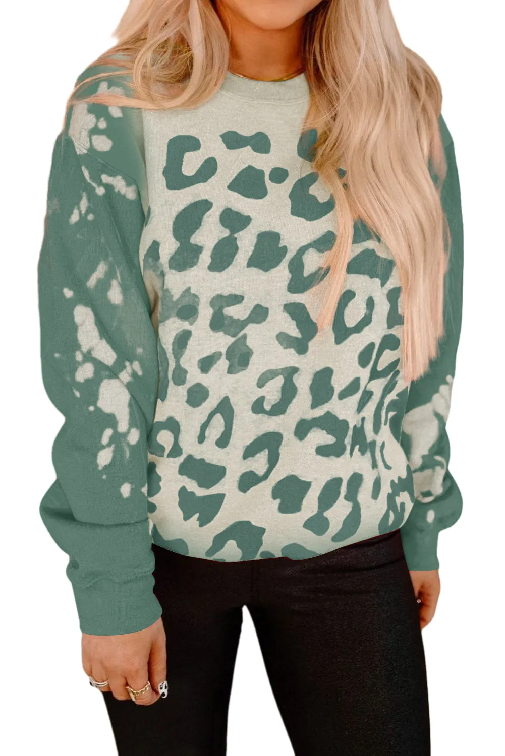 Green Bleached Cheetah Print Sweatshirt