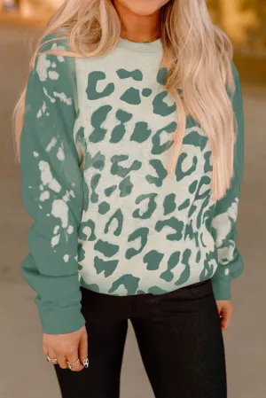 Green Bleached Cheetah Print Sweatshirt