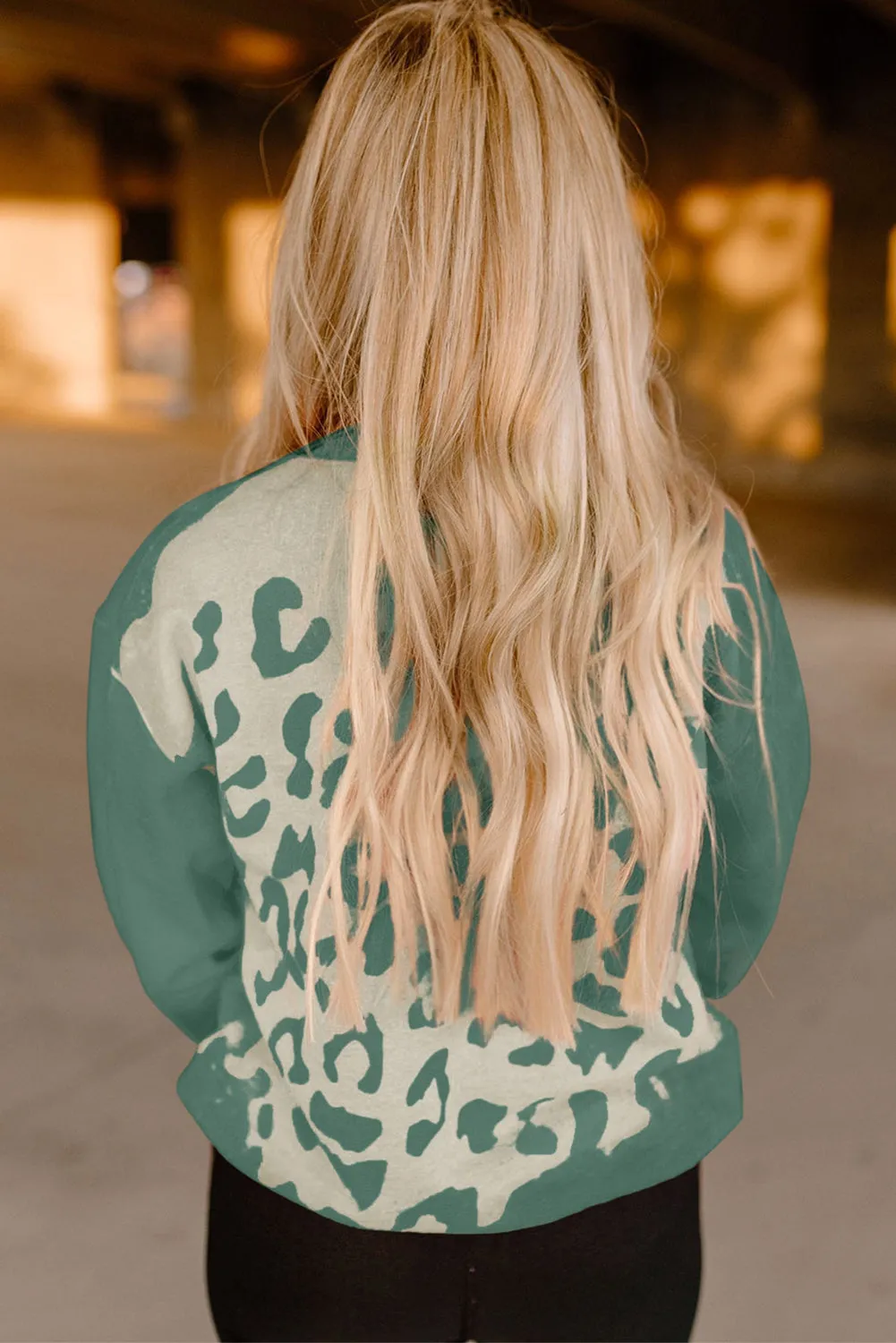 Green Bleached Cheetah Print Sweatshirt