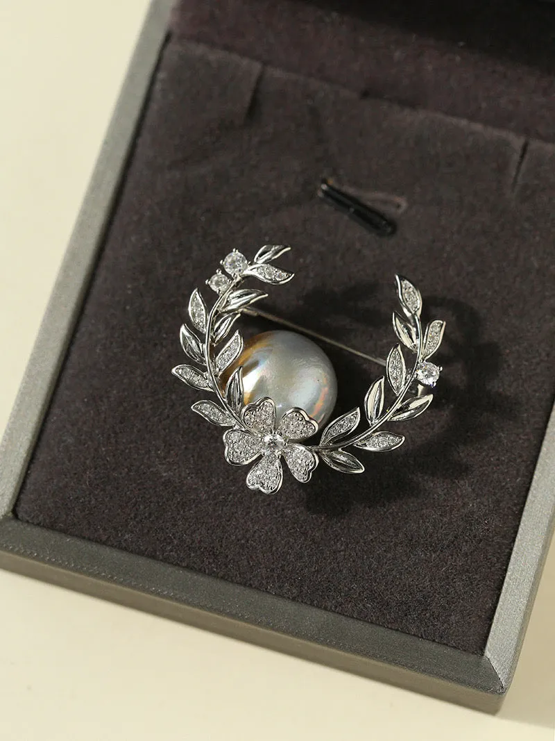 Grey Mabe Pearl Wheat Brooch
