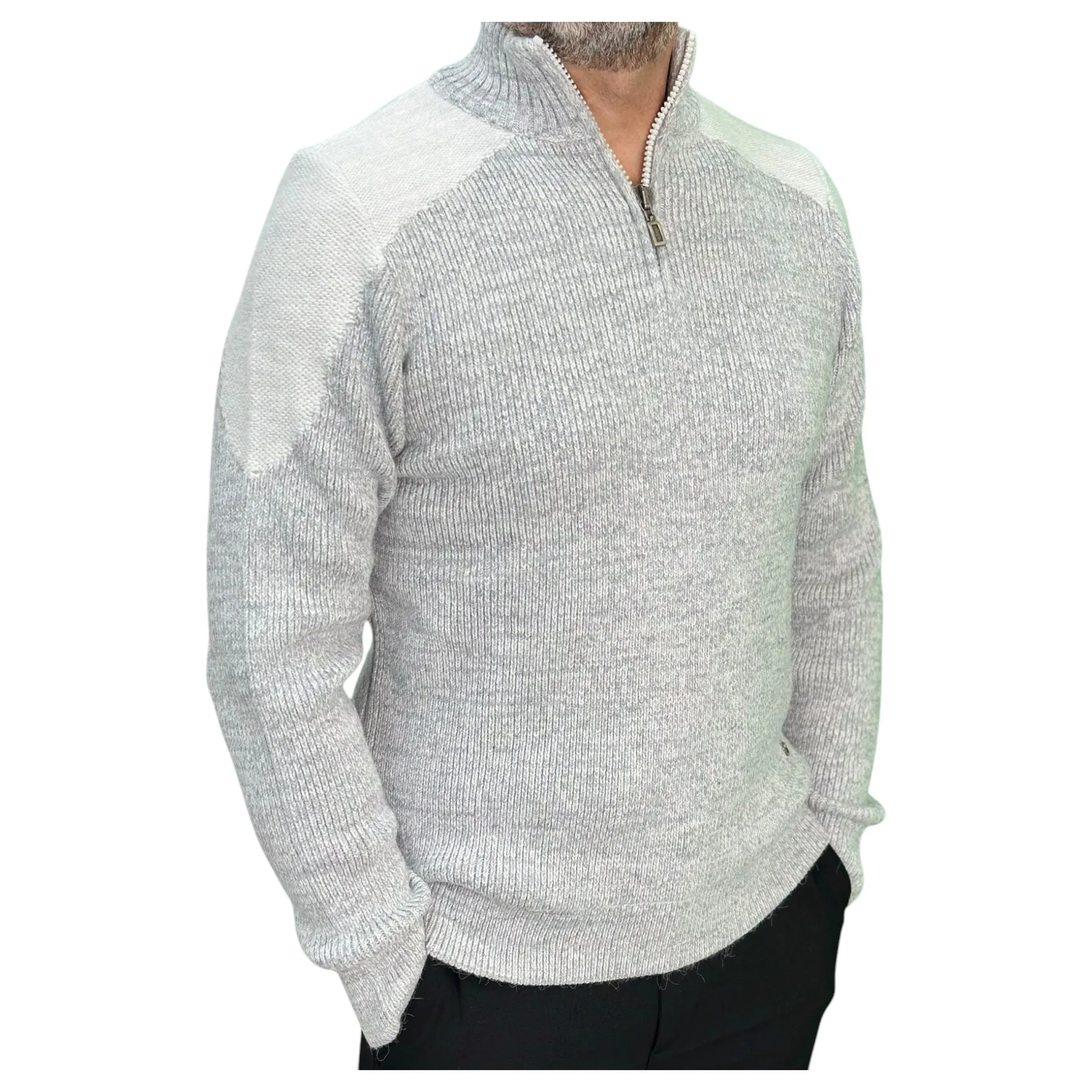 Gunky Winter Crew Neck Sweater- 100% Wool -  White with Detailed Shoulders Pad