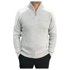 Gunky Winter Crew Neck Sweater- 100% Wool -  White with Detailed Shoulders Pad