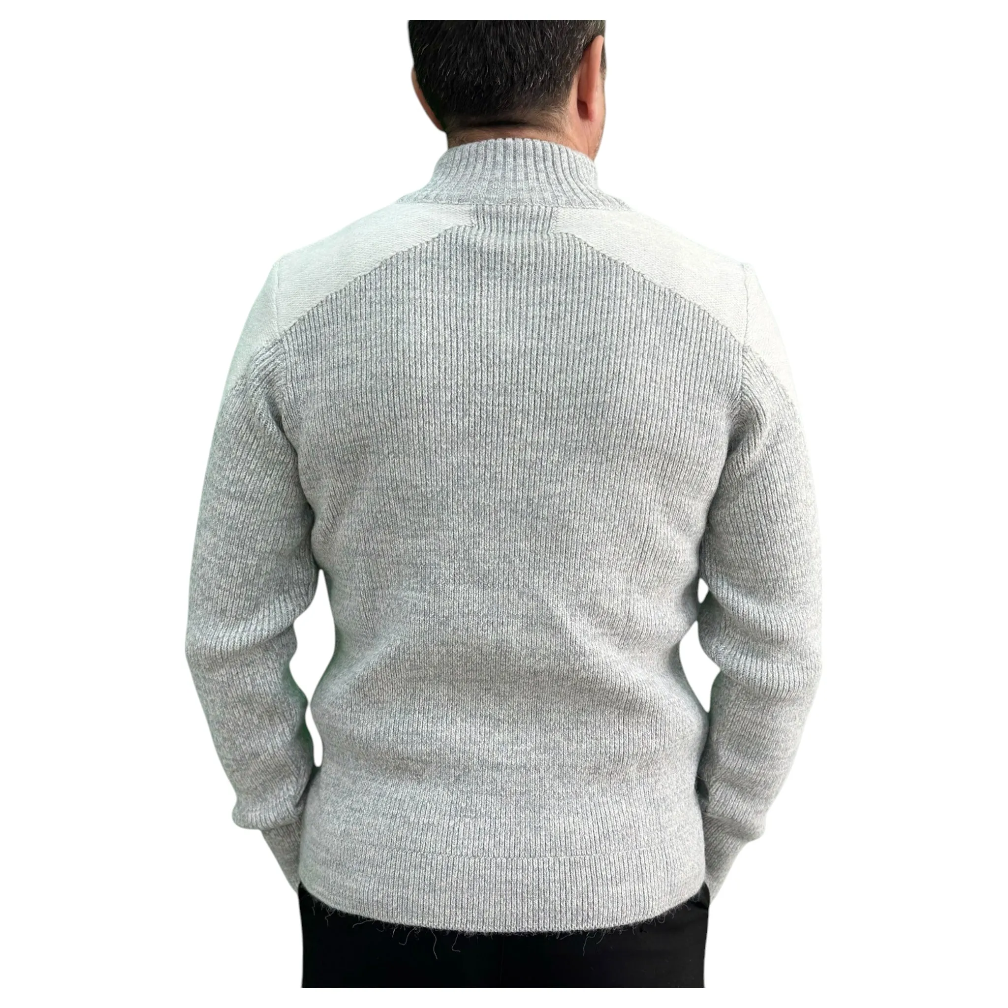 Gunky Winter Crew Neck Sweater- 100% Wool -  White with Detailed Shoulders Pad