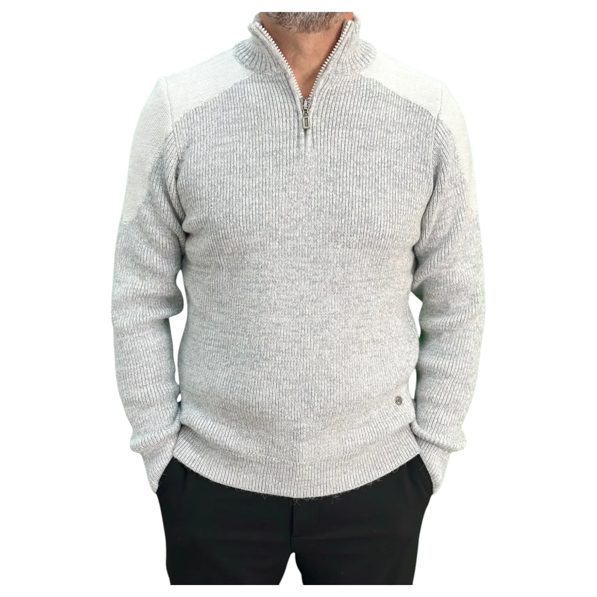 Gunky Winter Crew Neck Sweater- 100% Wool -  White with Detailed Shoulders Pad