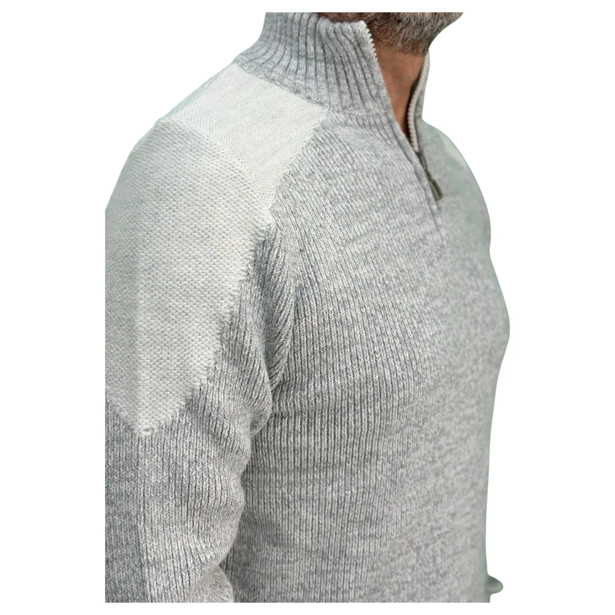 Gunky Winter Crew Neck Sweater- 100% Wool -  White with Detailed Shoulders Pad
