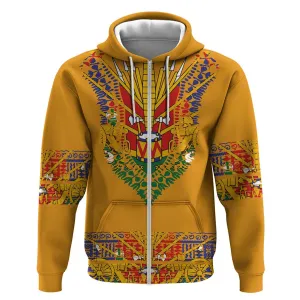 Haiti Flag Zip Hoodie Traditional Dashiki Yellow Color LT03