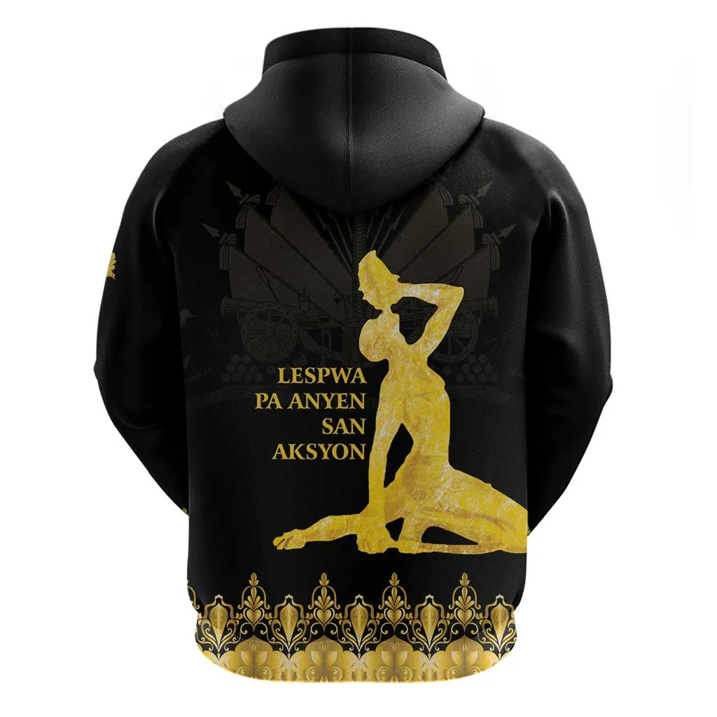 Haiti Neg Marron Zip Hoodie Lespwa pa anyen san aksyon - Gold LT01