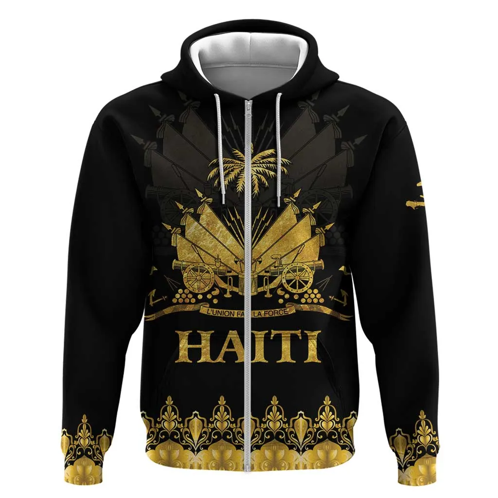 Haiti Neg Marron Zip Hoodie Lespwa pa anyen san aksyon - Gold LT01