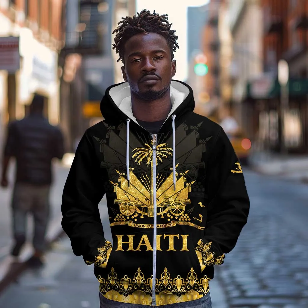Haiti Neg Marron Zip Hoodie Lespwa pa anyen san aksyon - Gold LT01