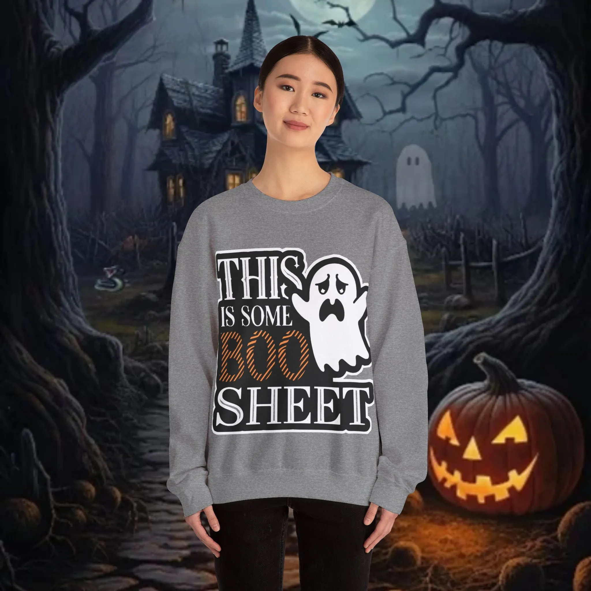 Halloween Unisex Heavy Blend™ This Is Some Boos Shit Typographical Art Crewneck Sweatshirt