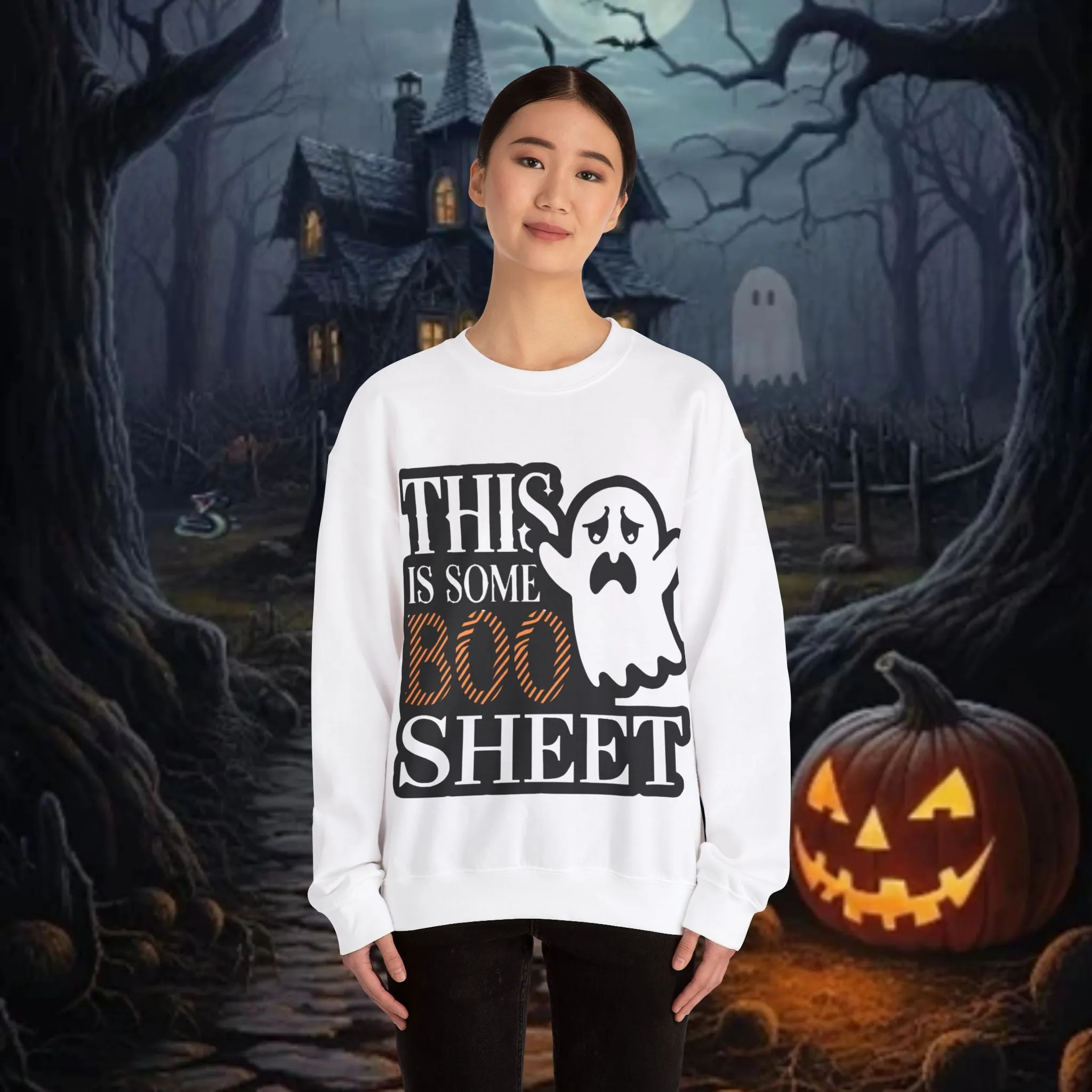 Halloween Unisex Heavy Blend™ This Is Some Boos Shit Typographical Art Crewneck Sweatshirt