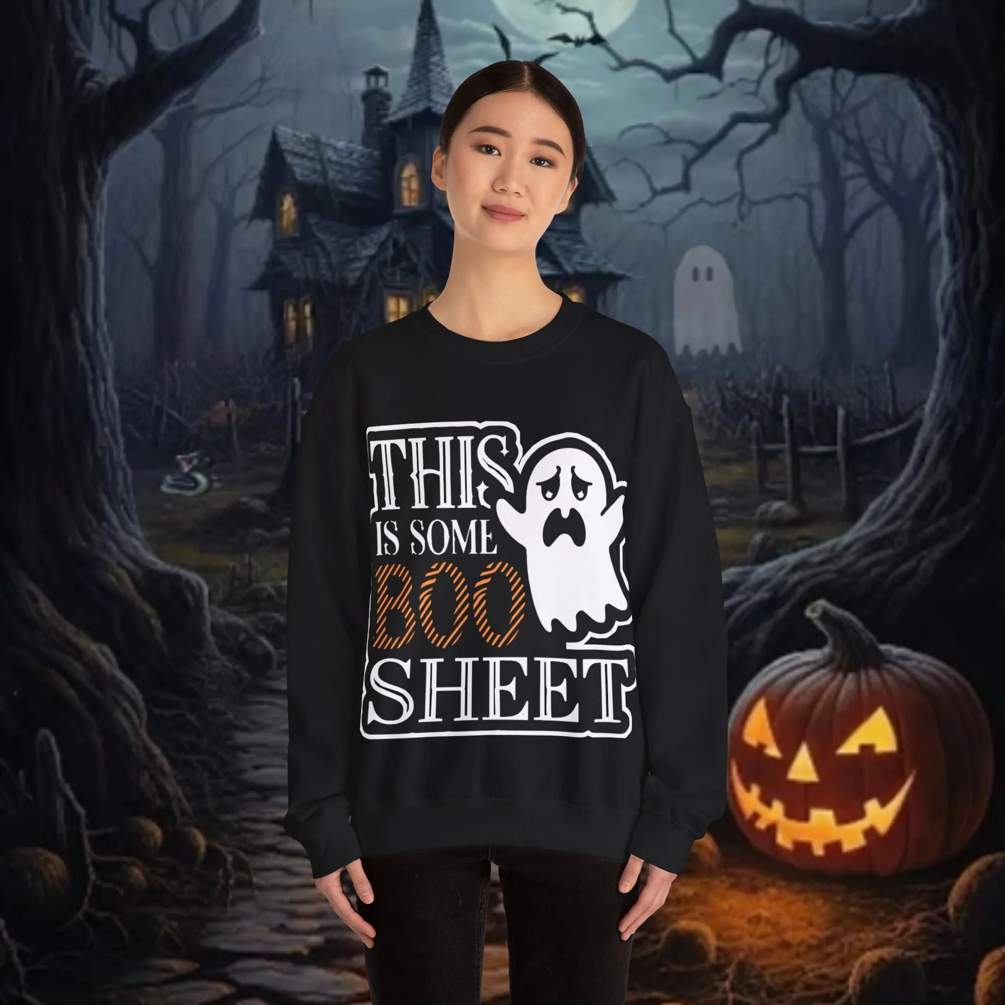 Halloween Unisex Heavy Blend™ This Is Some Boos Shit Typographical Art Crewneck Sweatshirt
