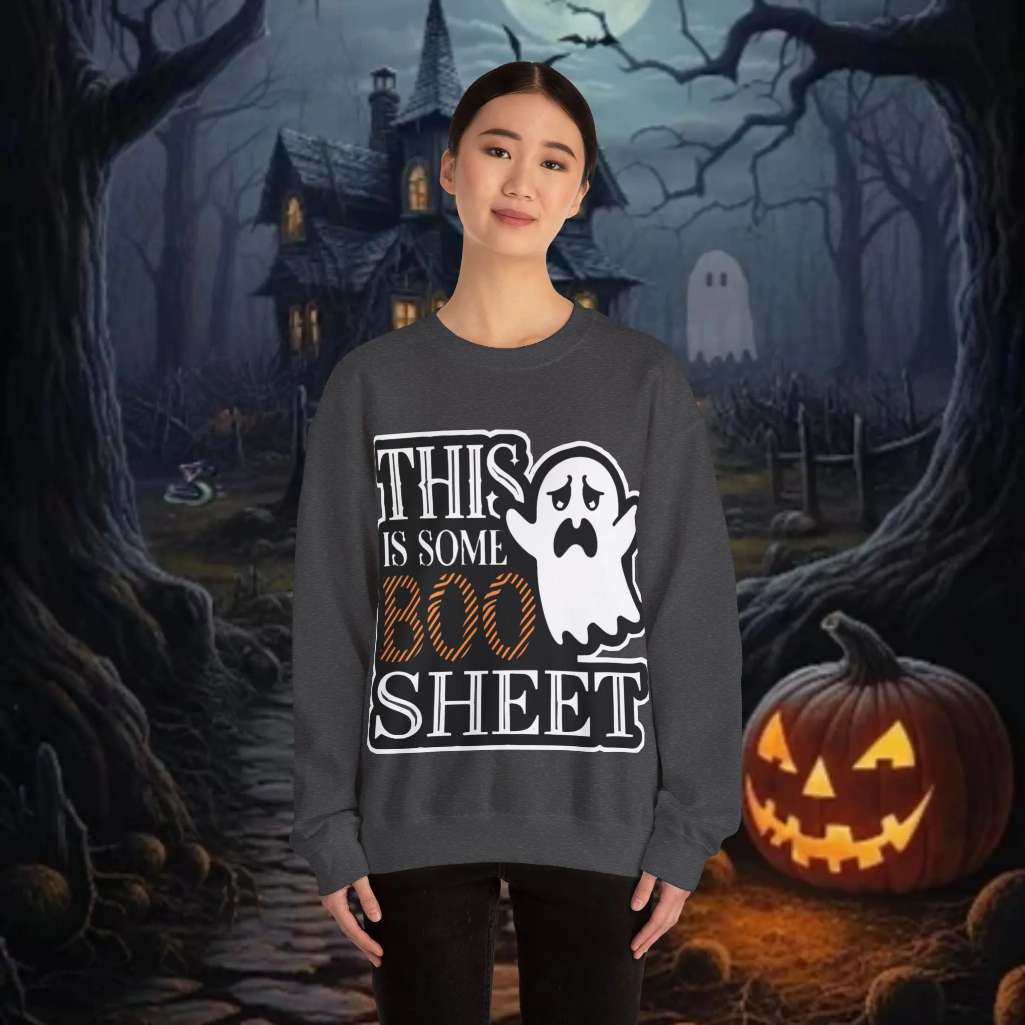 Halloween Unisex Heavy Blend™ This Is Some Boos Shit Typographical Art Crewneck Sweatshirt
