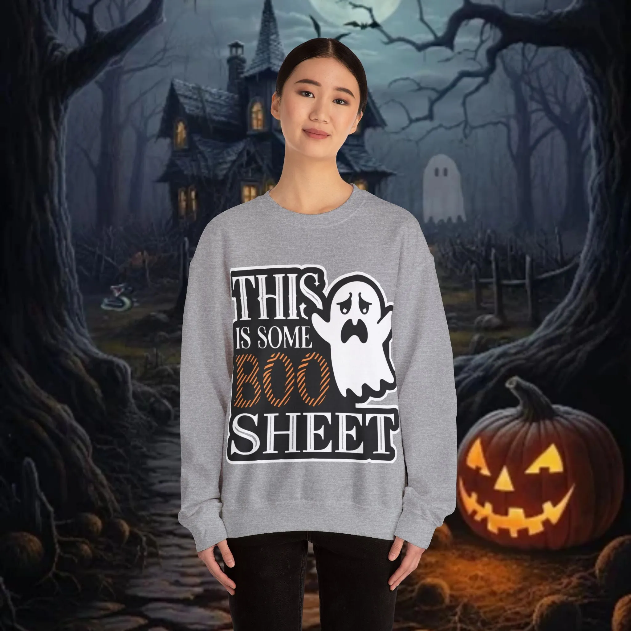 Halloween Unisex Heavy Blend™ This Is Some Boos Shit Typographical Art Crewneck Sweatshirt