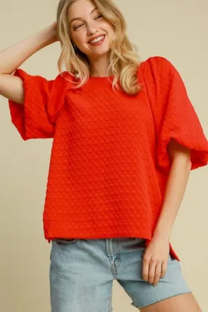 Hazel Blues® | Umgee Boxy Cut Jacquard Round Neck Top with Side Slit