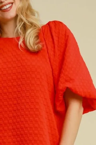 Hazel Blues® | Umgee Boxy Cut Jacquard Round Neck Top with Side Slit