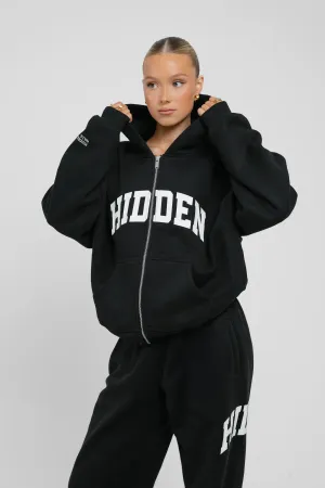 HIDDEN ZIP HOODIE BLACK