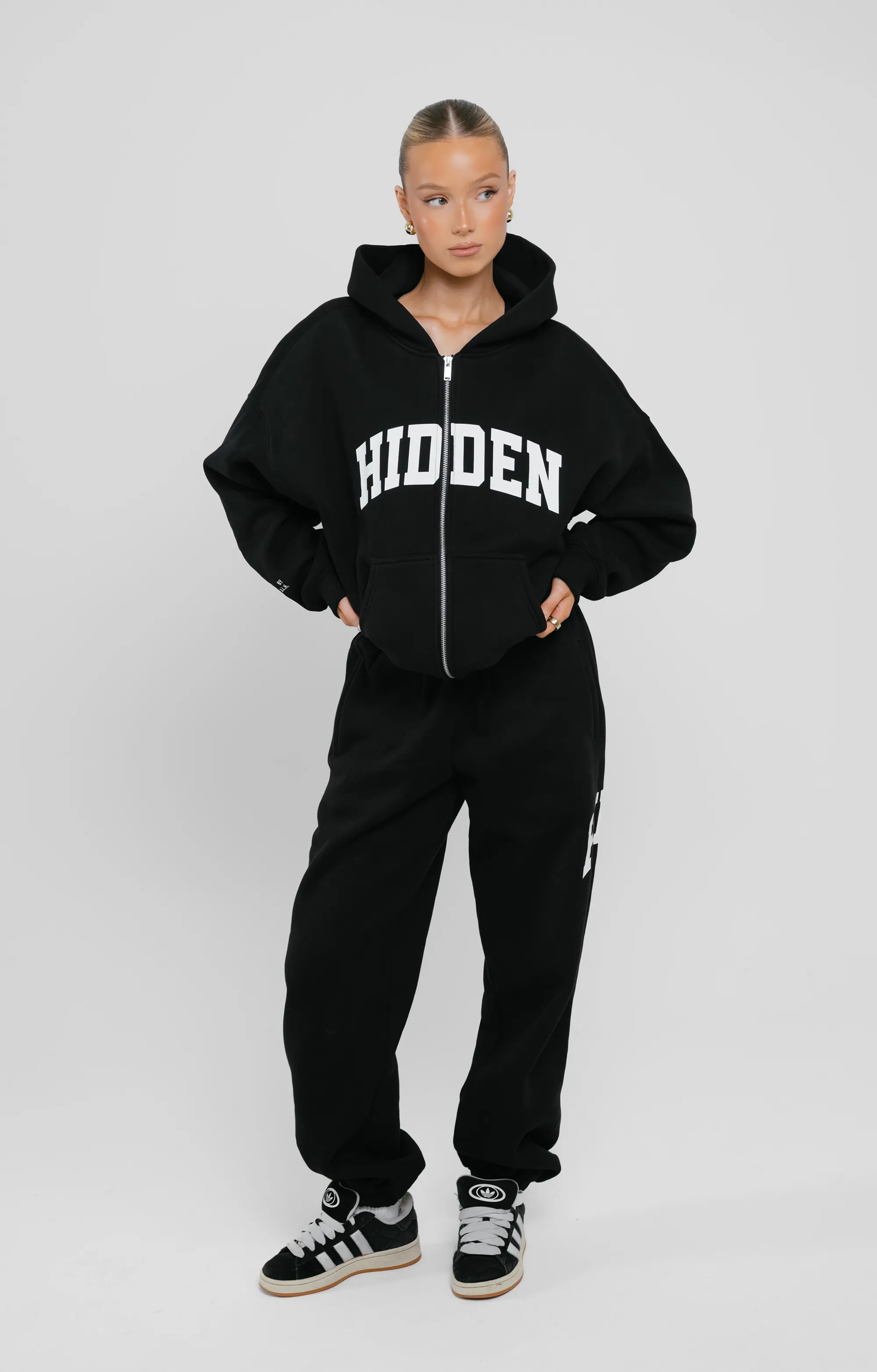 HIDDEN ZIP HOODIE BLACK